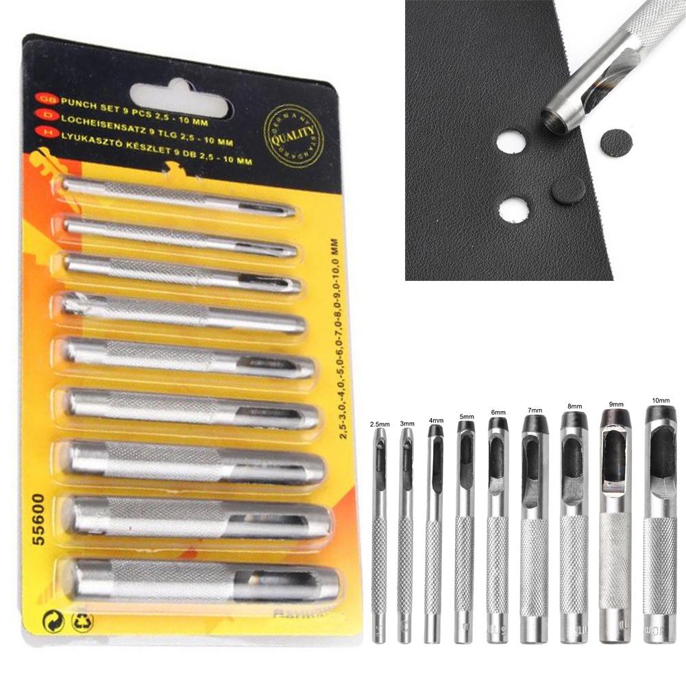 

9pcs 2.5/3/4/5/6/7/8/9/10mm Leather Craft Round Hollow Hole Punch For Belt Watch Band Gasket Multifunctional Leather Punch China Mainland
