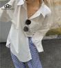 Loose All-Match Long-Sleeved Shoulder Shirt Woman Casual Elegant Fashion Green Loose Long Shirt