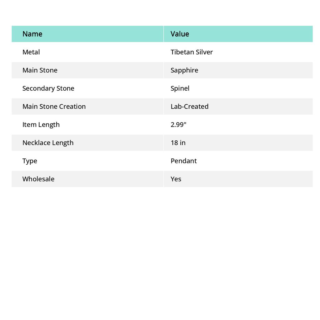 Sapphire(Simulated) Spinel 925 Sterling Silver Jewelry Pendant 2.99" M6n54