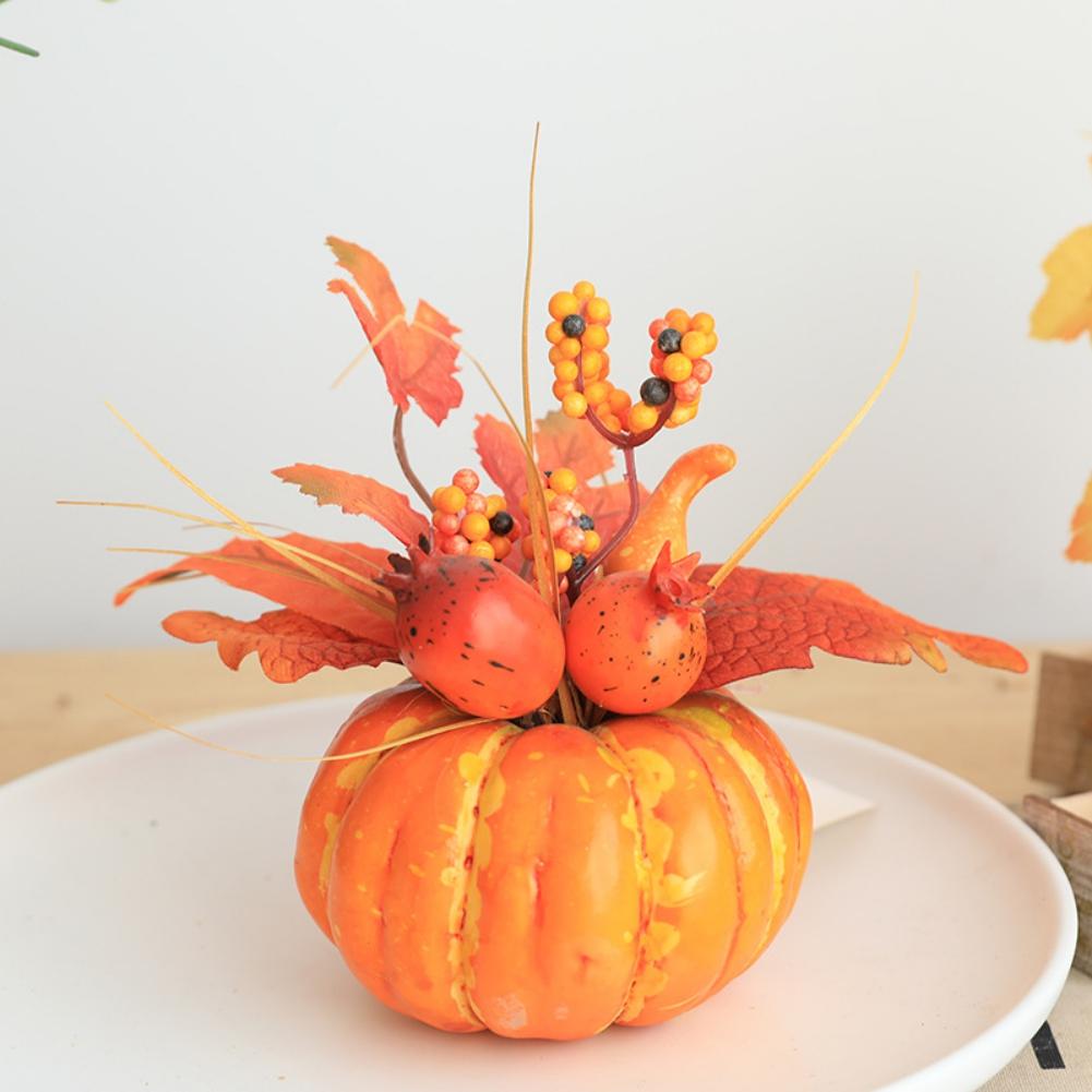 Artificial Pumpkins With Maple Leaves Ornament Fall Harvest Festival Autumn Fall Thanksgiving Halloween Home Desktop Decorations
