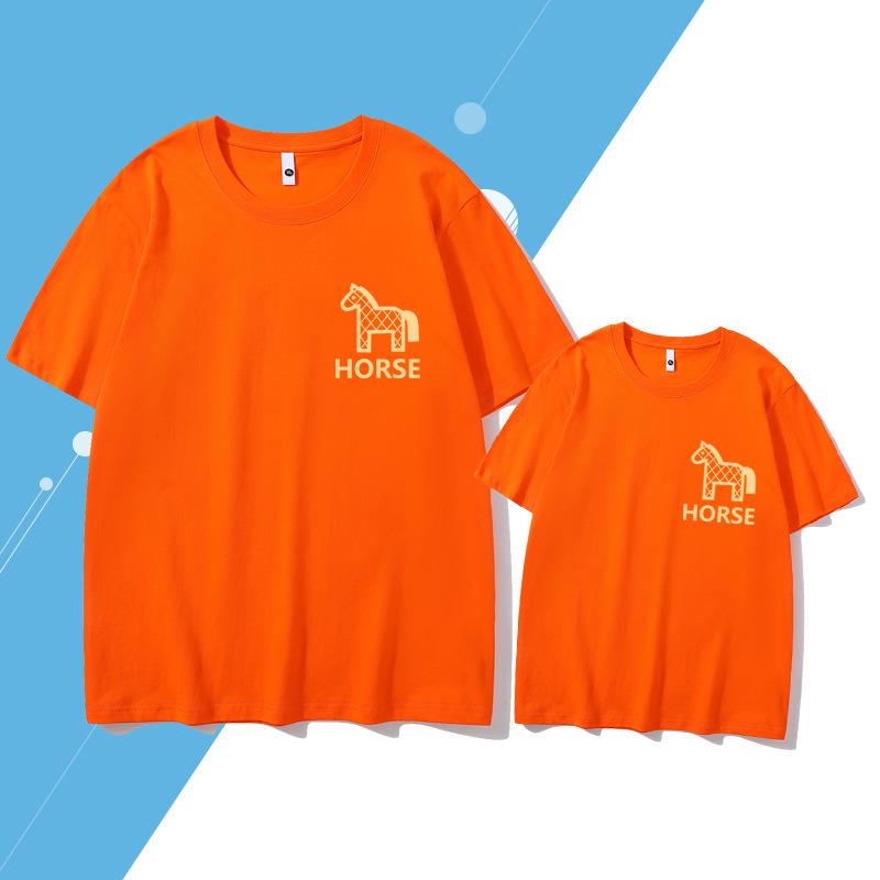 2026 Year of the Horse Red Family T-shirts – Pure Cotton Parent-Child Sets for Six, Short Sleeve with Little Horse Logo.