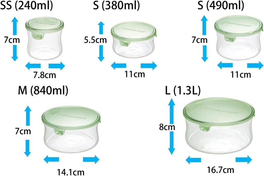 iwaki Pack Range Green Round Storage X Large Microwave and Dishwasher Safe & Container, 1.3L Capacity, 16.7 H8cm, KT7403-G, Heat-Resistant Glass,