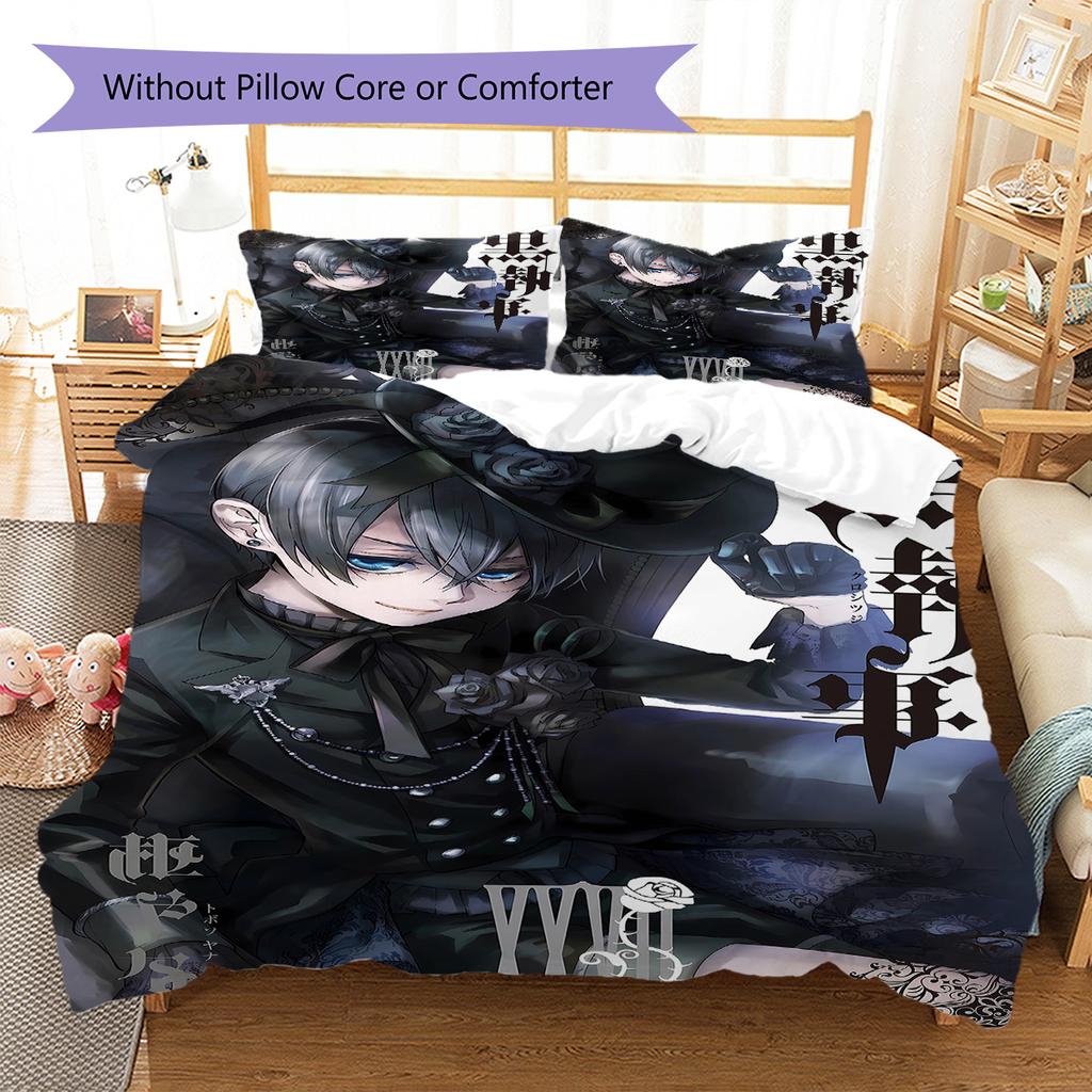 Black Butler Pattern Bedding,Quilt Set Quilt Cover Pillowcase Home Birthday Gift (1 * Duvet Cover + 2 * Pillowcase, Without Core)