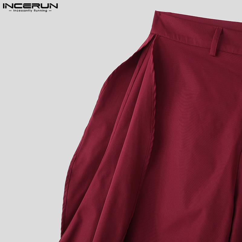INCERUN Men Zip-up Waist Solid Color Irregular Ruffled Casual Long Harem Pants Trousers