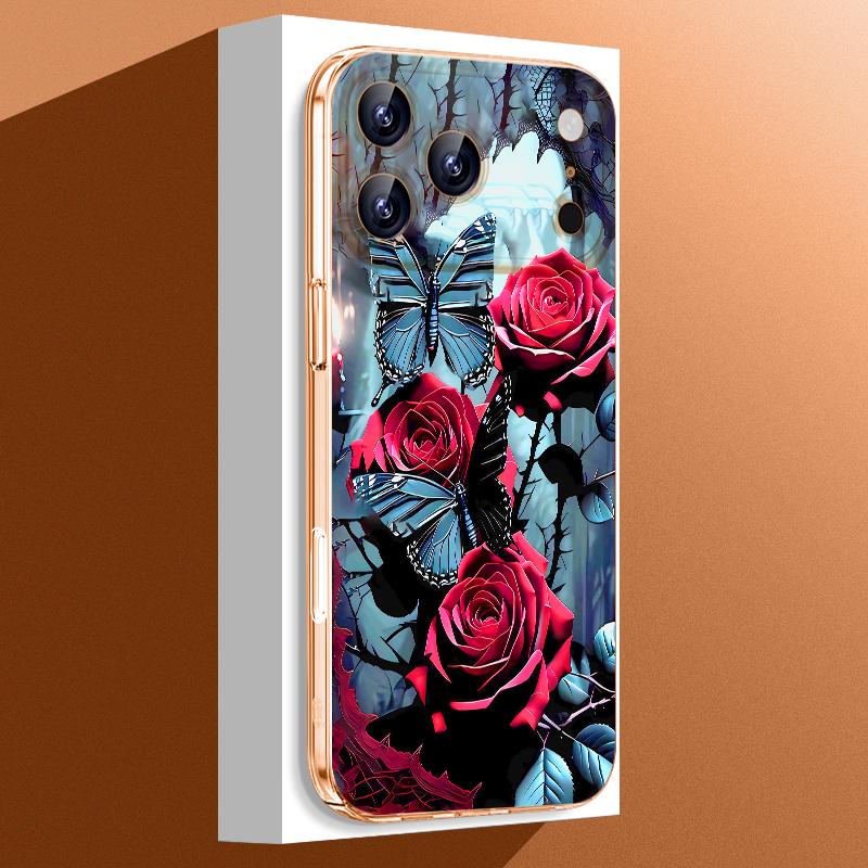 

Чехол с узором из алых красных роз для iPhone 17 Pro Max Funda iPhone 16 15 14 13 Pro Max 11 Прозрачная задняя панель из ПК Тонкая жесткая крышка iPhone 14 Pro MAX прозрачный