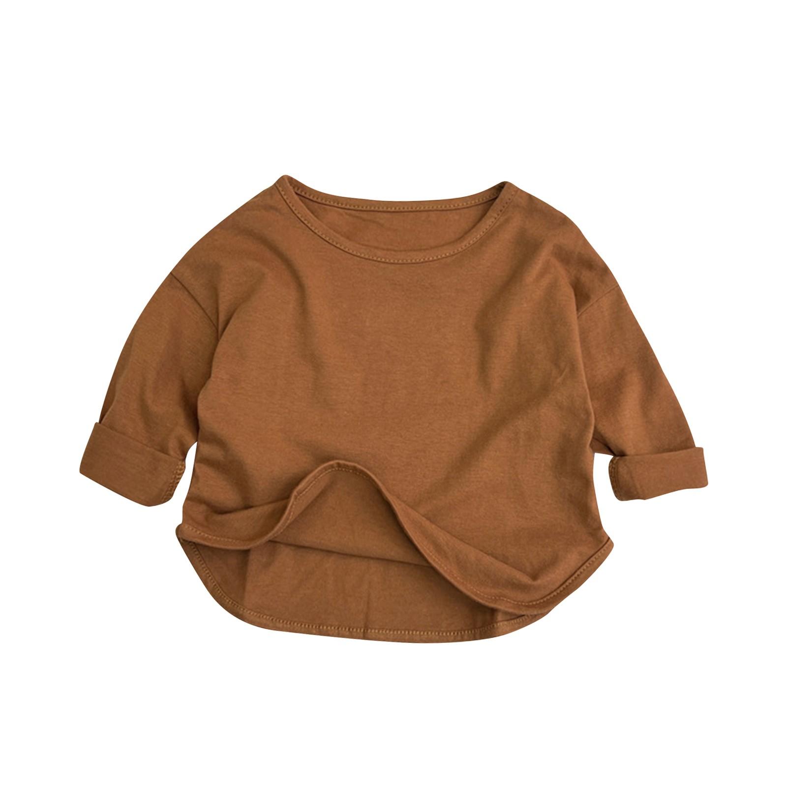 

Пуловеры с круглым вырезом для мальчиков и девочек, футболки с длинными рукавами, однотонные детские топы 130 коричневый
