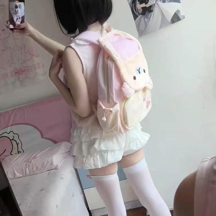 Schoolbag Plush Cartoon Japanese Backpack Cute Bear Kitten Large Capacity Backpack Girl Versatile Student School Bag