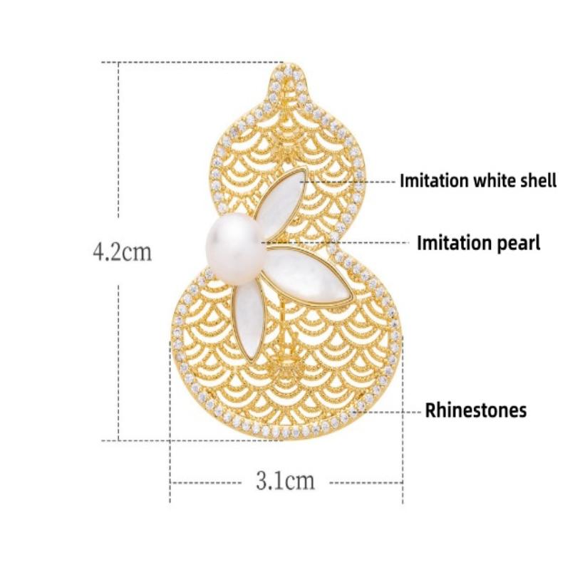 New Chinese Style Hollow Gourd Pearl Elegant Suit Brooch For Women Clothing Coat Corsage Jewelry Accessories Gifts