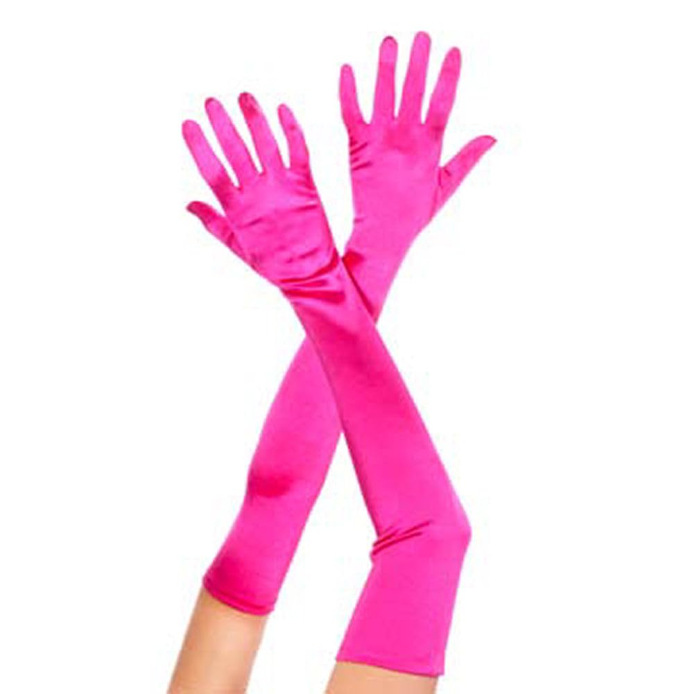 

452 Gloves Simple satin long gloves up to the elbow one [Music Legs] (hot pink, size)