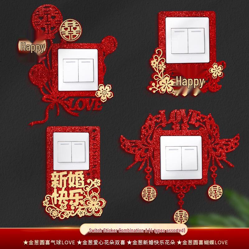 Wedding Room & Socket Double Happiness Sticker Set - Complete Decoration Kit for Living Room & Bedroom Wedding Switch Sticker