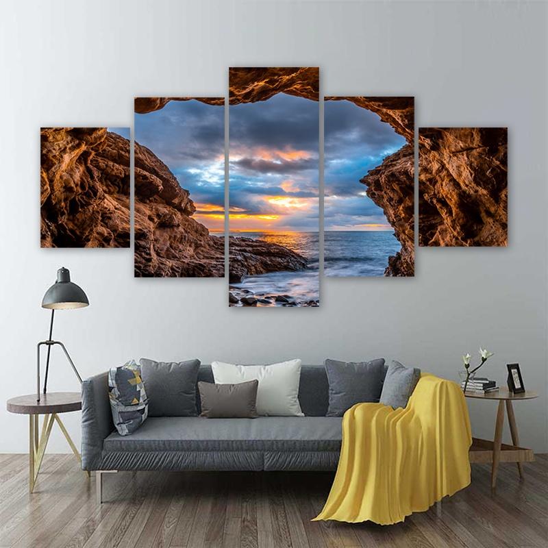 5 Panels Sea Hole Posters Canvas Painting Landscape Pictures Sunset Sky Wall Art For Living Room Modern Home Decor No Frame