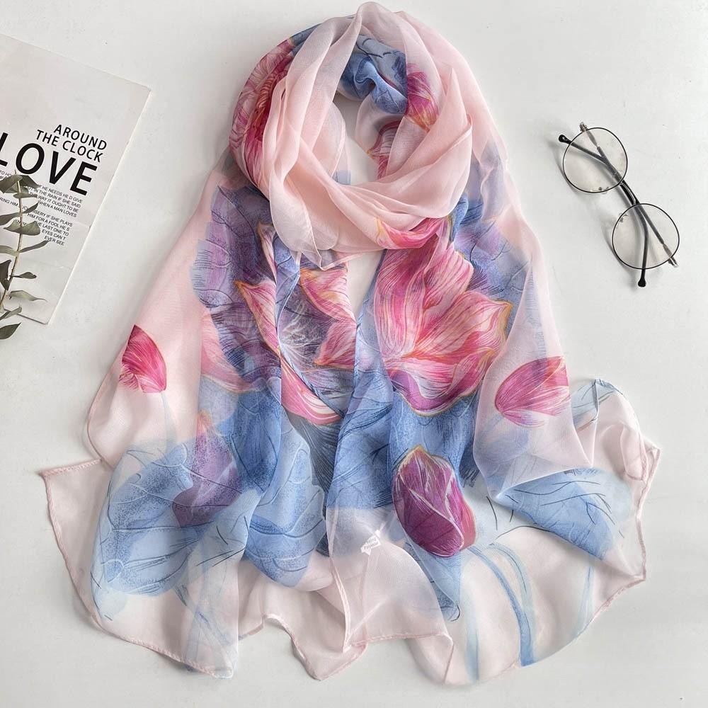 Summer Women Birch Forest Landscape Thin Soft Beach Silky Georgette Scarf Shawls 160Cm Long Wraps Beach Sunscreen Hijab