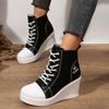 Large size canvas shoes wedge heel lace-up spring new casual high-heeled canvas shoes