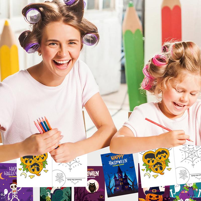 

8Pcs Halloween Coloring Book Mini Game Color-In Pages Activity Book Set With Maze Crossword Puzzle Games Theme Party Favors