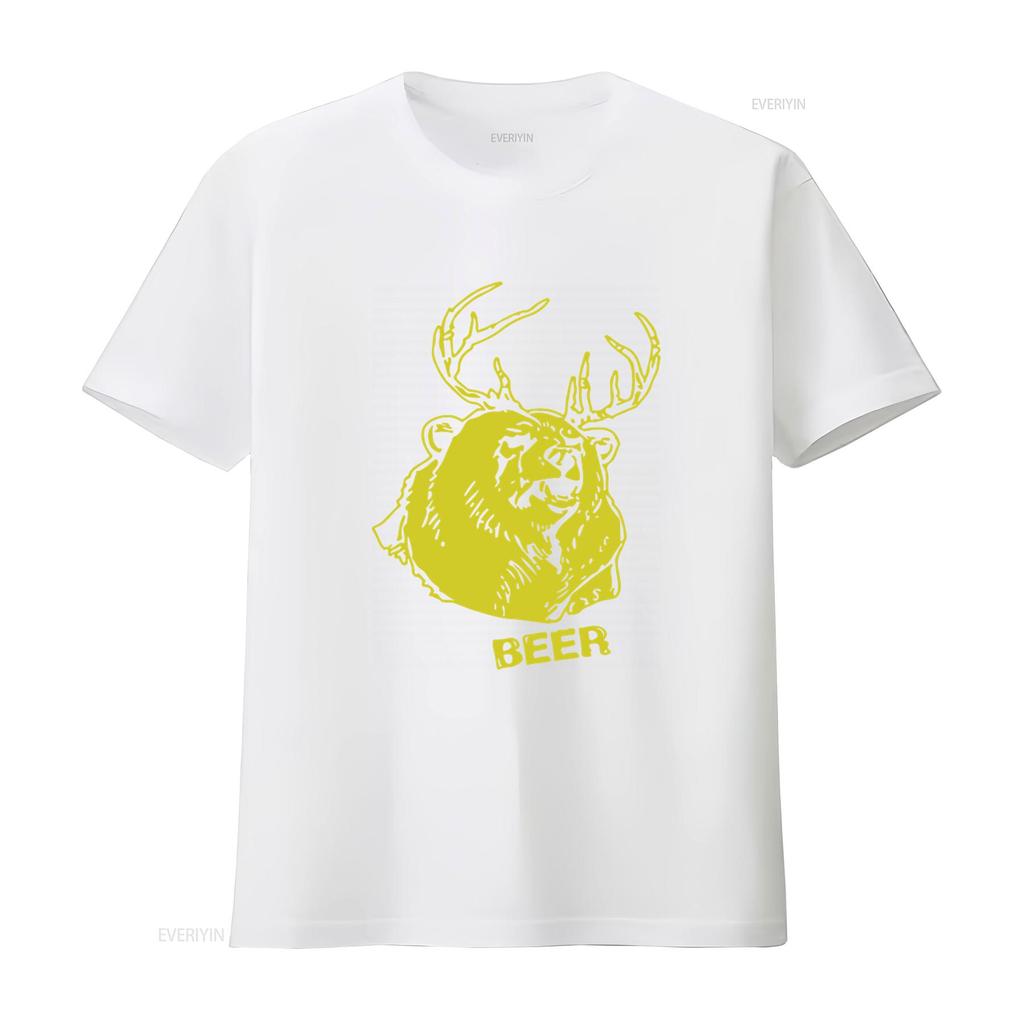 Bier Bär Reh Trinken Lustiges T-Shirt für Freizeit Vintage Gewaschen Leicht Bequem Weich Dehnbar Mode