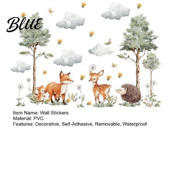 Forest Animal Wallpaper for Home Decor Watercolor Animals Wall Stickers Cute Fox Deer Hedgehog PVC Waterproof Decals Gentle Healing Style