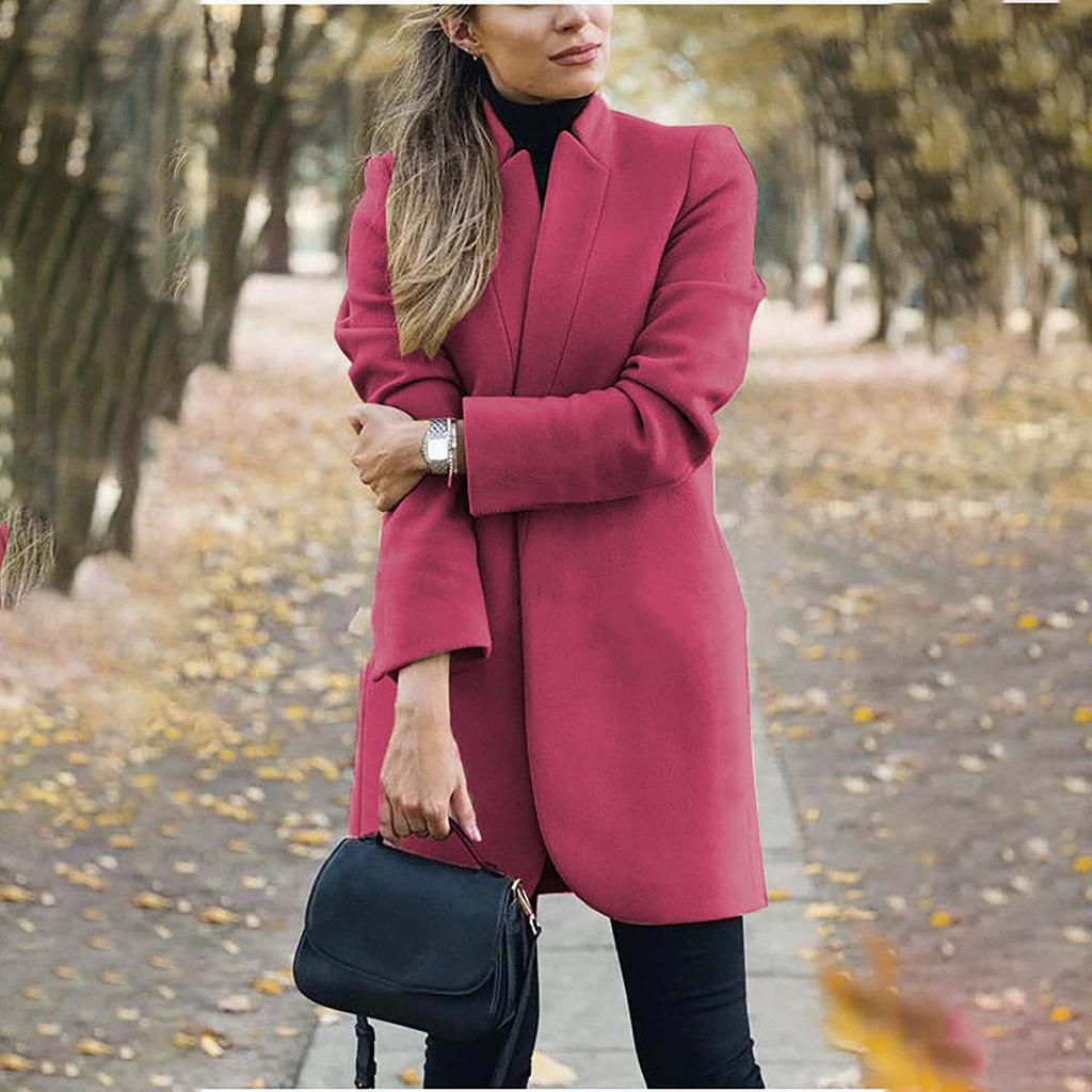 Manteau en Mélange de Laine pour Femme Grande Taille à Boutonnage Simple Col Montant Léger Mi-long Vêtement d'Extérieur pour Port Décontracté et Formel