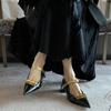 Coarse Heel Shoes Mary Jane Shoes French New Color Matching Velcro High Heel Bow 2025 Pointed Black Temperament Women