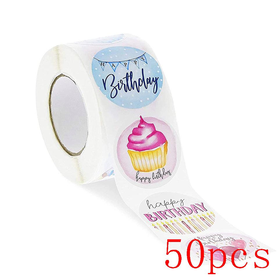 50-500Pcs Round Happy Birthday Stickers For Party Decor Envelope Sealing Label Gift Packing Adhesive Sticker Greeting Card Label