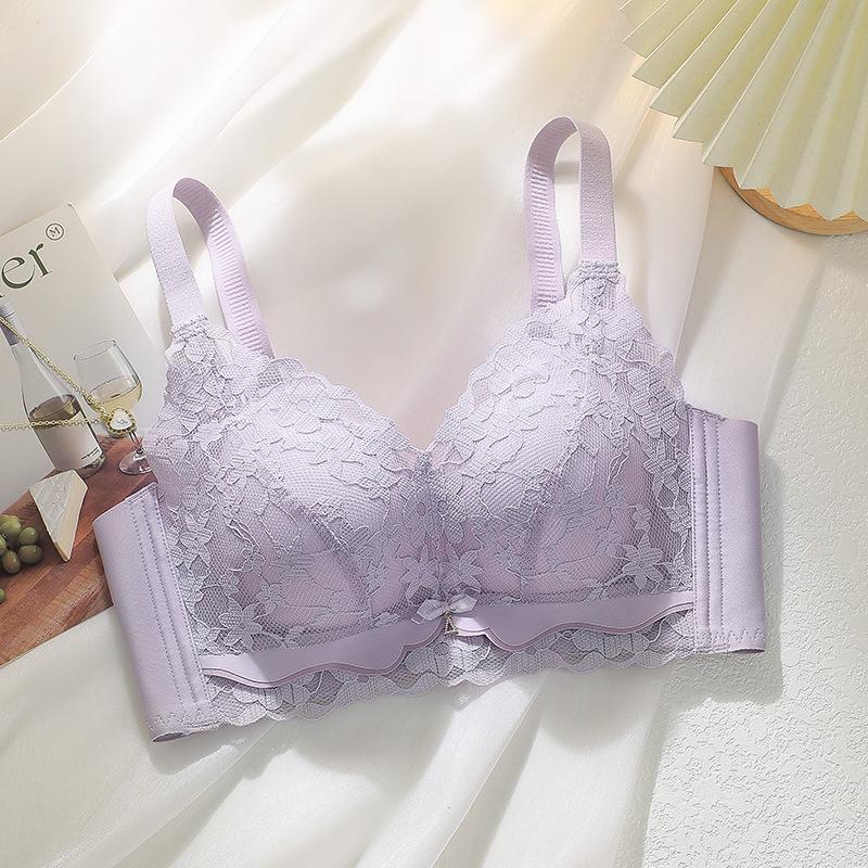 Women's Gathering Bra Without Steel Ring Adjustable Bra Top Thin Push Up Bra