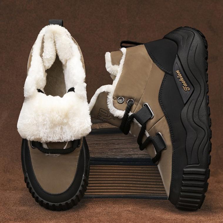 Men's Snow Boots Winter Waterproof Leather Snow Boots Thickened Plush Warm Cotton Shoes Non-slip Platform Boot Botas Para Hombre