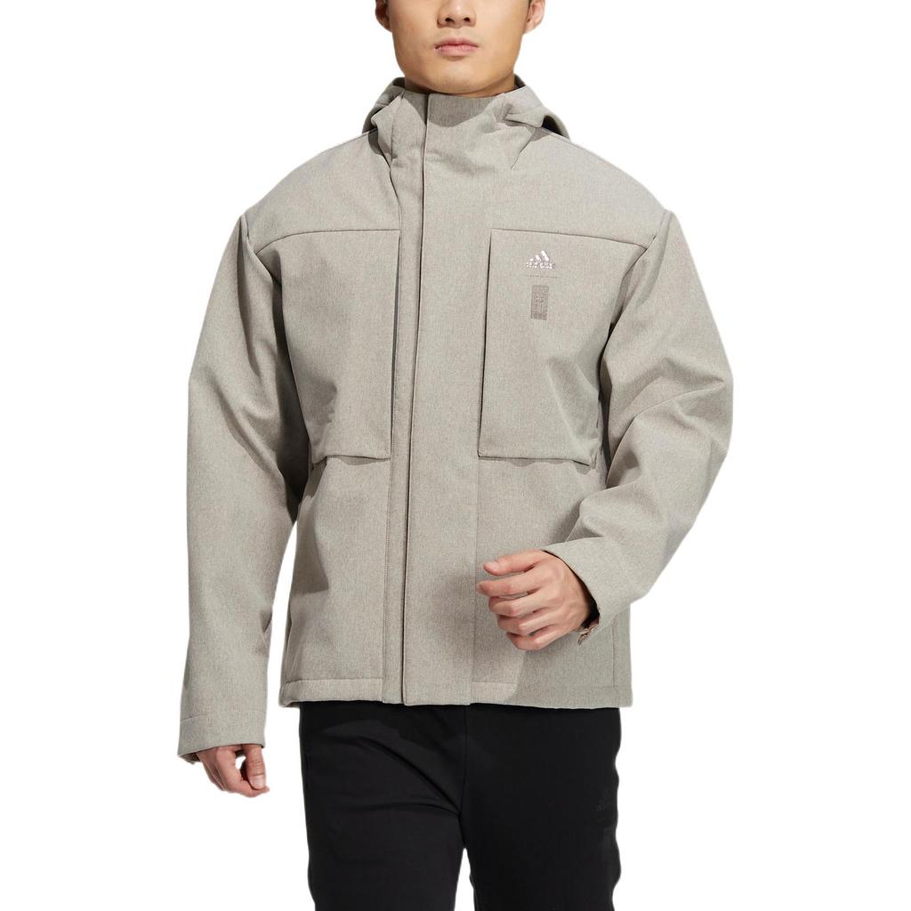 Adidas Solid Color Logo Print Hidden Zip Hooded Jacket Men Outerwear Gray HN8977