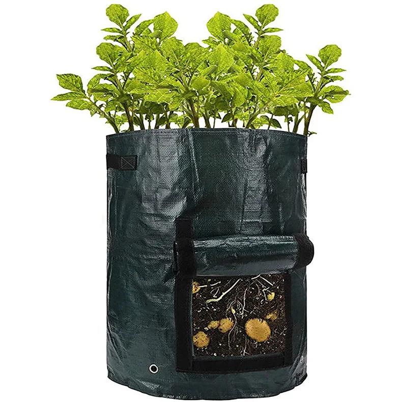 3/5/7/10 Gallon Garden Potato Grow Bag PE Fabrics Gardening Thicken Pot Vegetables Planter Tub with Handles and Access Flap