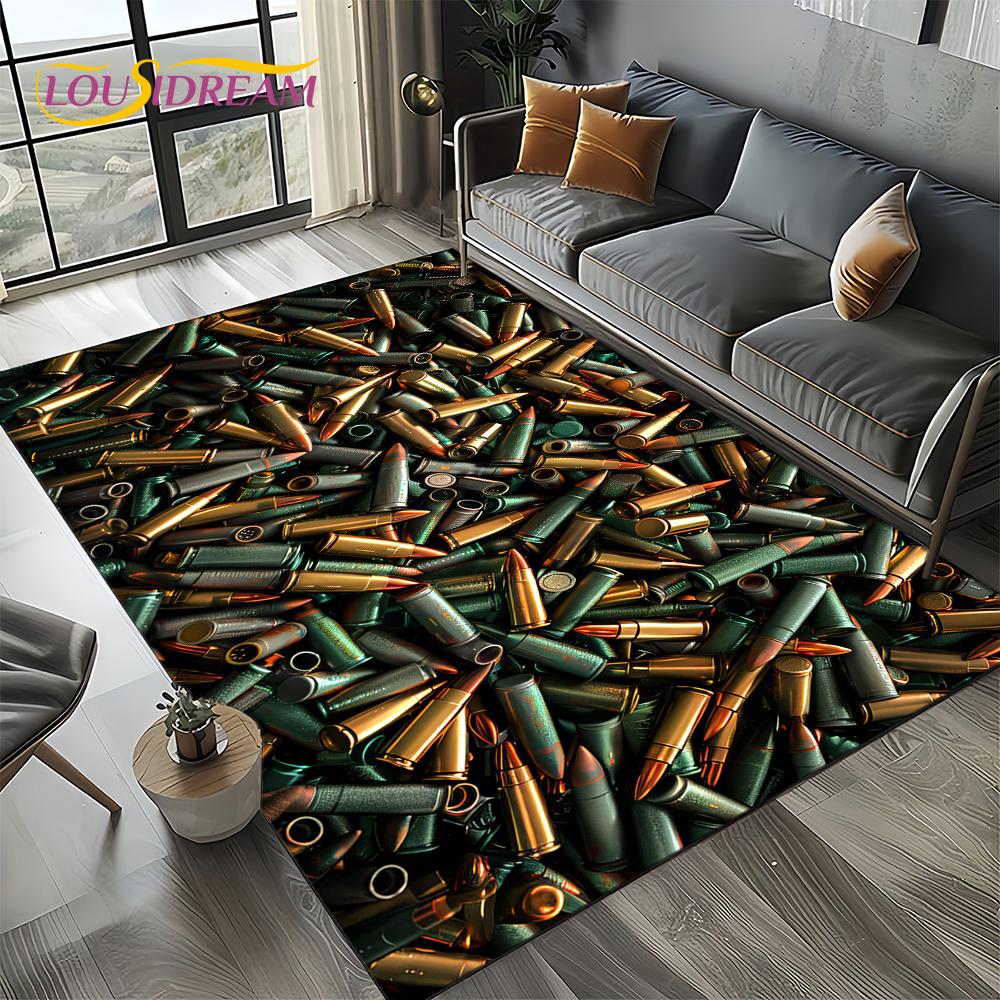 2025 New Retro Guns Pistol Ammunition Bullet Cartridge AK M4 Rug Carpet for Living Room Bedroom Decor,Non-slip for Sofa Doormat