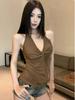Spicy Girl Niche Twisted Halter Crop Top: Backless, Pleated, Sleeveless, Trendy Design
