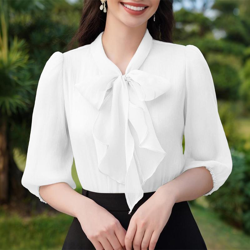 

ZANZEA Женская повседневная блузка с круглым вырезом и полурукавами, с бантом 3XL белый