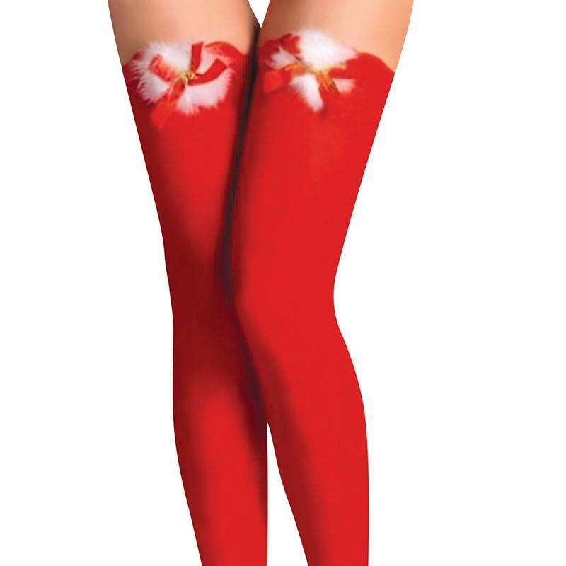 BEILEISI Red Christmas 2021: Sexy Velvet Over-the-Knee Bow Stockings for Women