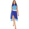 Womens Color Block Dance Dress Sleeveless Mock Neck Design Split Asymmetrical Hem Performance Wear