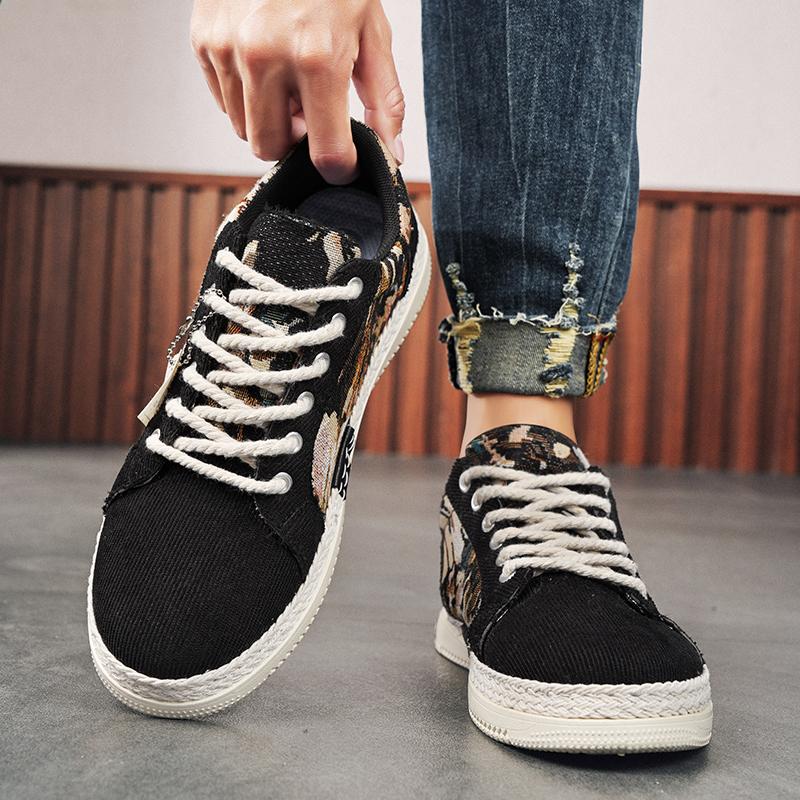 Men's Canvas Casual Shoes Spring and Autumn New Breathable Soft-sole Outdoor Flat Walking Shoes Fashion Joker Sports Borad Shoes