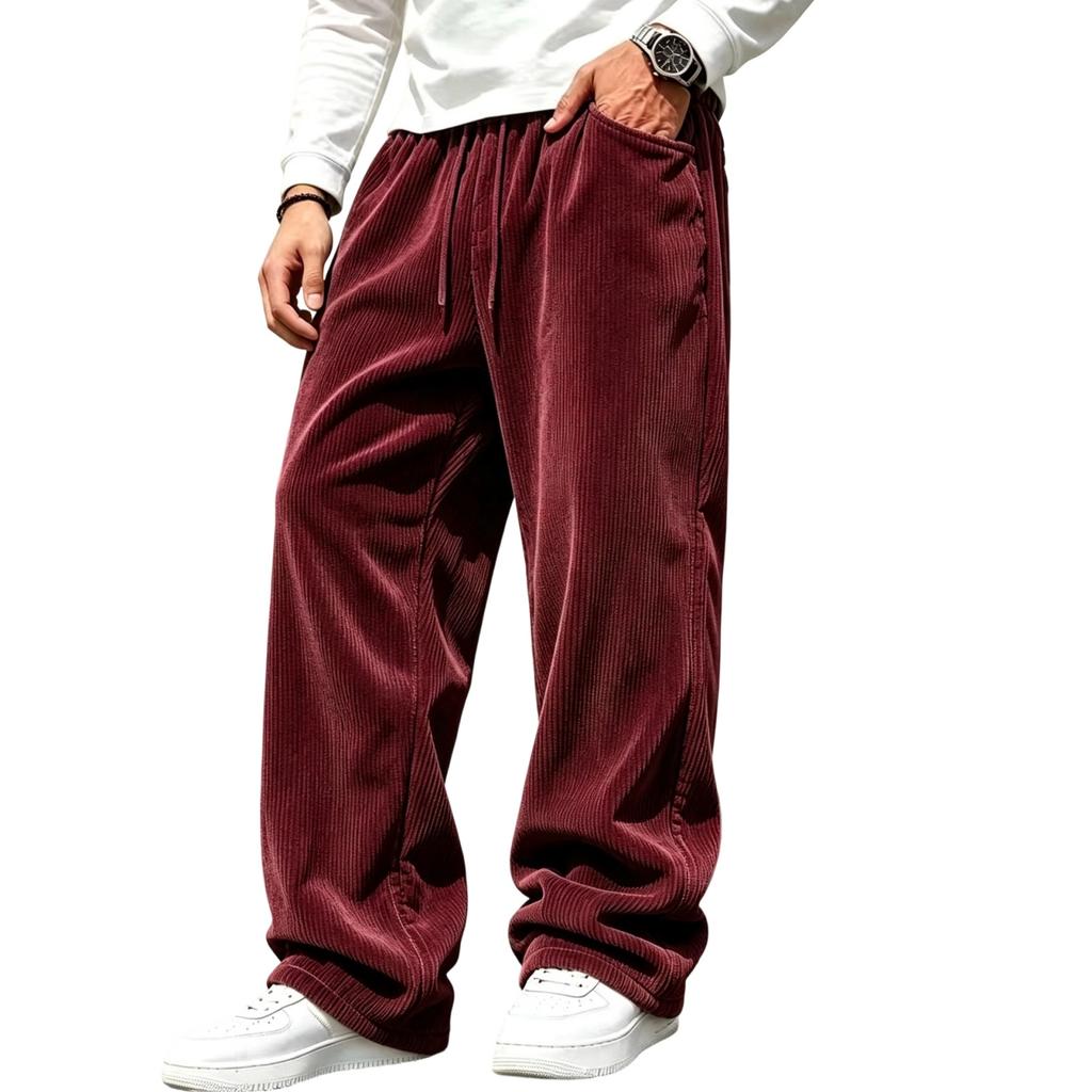 Men's Corduroy Wide Leg Pants Casual Relaxed Fit Long Trousers for Everyday Wear