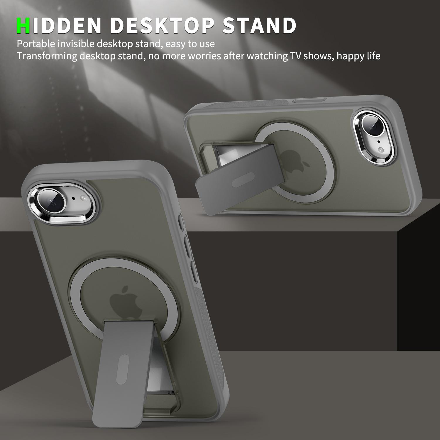 

For iPhone 16e Case Compatible with MagSafe PC+TPU Phone Cover with Kickstand Black