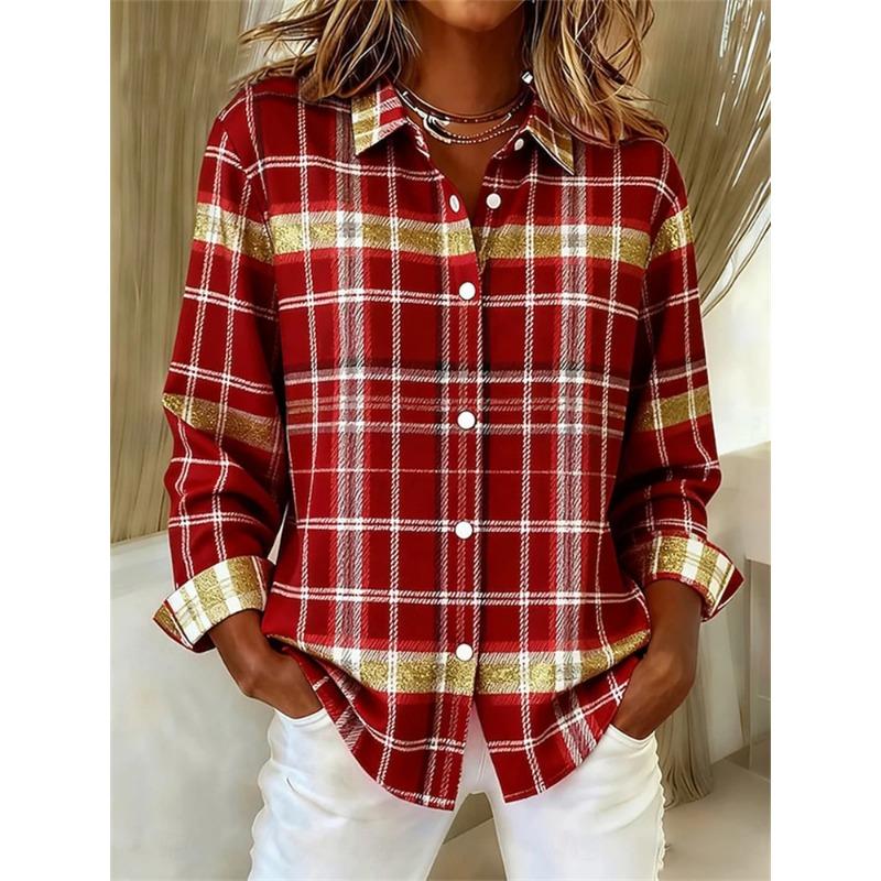 Fashionable Striped Vintage-Style Women's Long-Sleeve Shirt Comfortable And Breathable Collared Shirt Casual Everyday Wear Top
