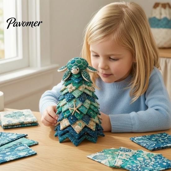 Educational Ocean Crafting Kits 2PCS DIY Quilted Sewing Christmas Tree Kit, Whale+Crab/Turtle+Octopus Marine Theme, Artistic Party Activities for Kids