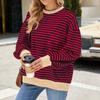 Crew Neck Striped Oversized Sweatshirt Patchwork Stripe Bottoming Shirts  Female