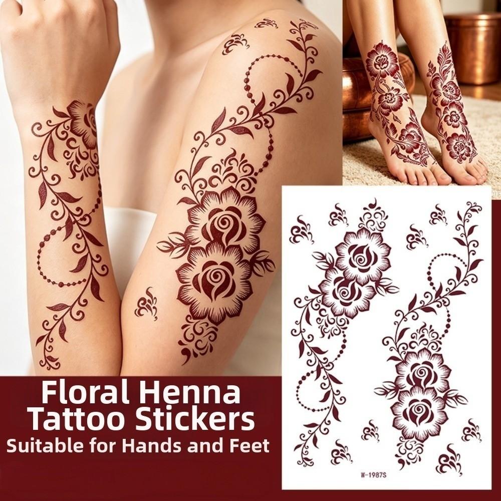 Lace Fake Tattoo Henna Tattoo Stickers Legs Arm Red Henna Tattoo Decals  Women/Lady