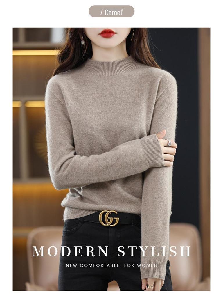 Women's Cashmere Half-Turtleneck Sweater - Thick, Loose, All-Match Wool Knit Pullover for Autumn and Winter