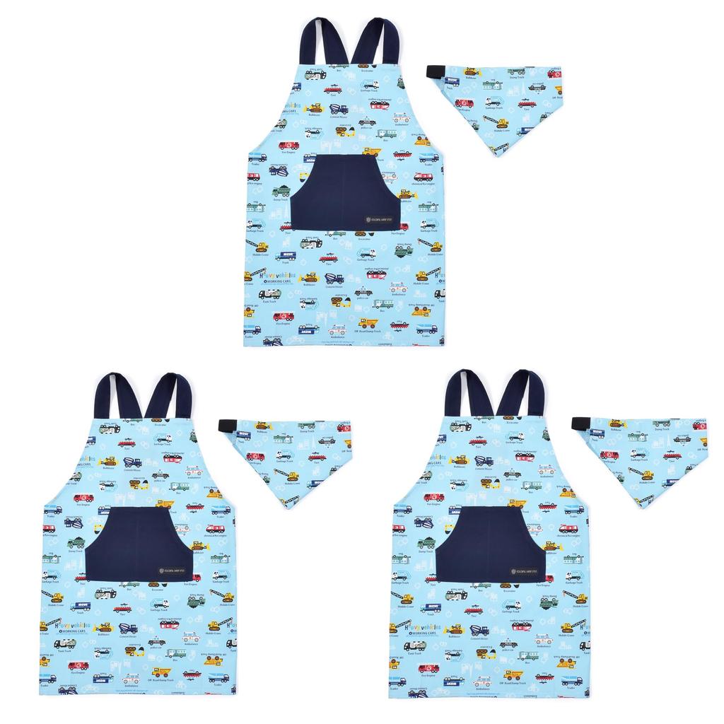 COLORFUL CANDY STYLE Back Cross Kids Apron Full Throttle Working Vehicle Set for For Triangle Scarf Kids For Elementary School Elementary School