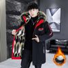 Men's Long-sleeved Hooded Mid-length Cotton-padded Velvet Thickened Cotton-padded Jacket for Teenagers Men Warm Parka Cotton Jacket