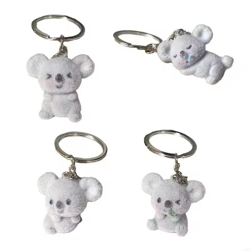 Flocked Koala Keychains Resin Cartoon Cute Stuffed Animal Charms Bag Pendant Keychain For Men Women Friends Couple