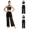 Dámský outfit pro lyrický tanec Crop top s kamínky a zavazováním za krk s průhlednými širokými kalhotami se sukněmi a všitými kalhotkami pro moderní tanec a jevištní vystoupení
