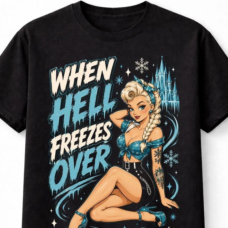 Tattoo Ice Princess Pin Up Elsa Rockabilly Retro Fairytale Unisex TShirt S