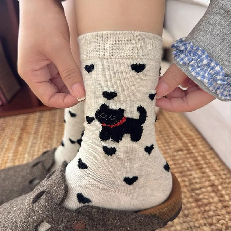 Nouvelles Chaussettes Chat Cartoon d'Automne pour Femmes Chaussettes Chat Mignonnes Motif Cartoon Mignon Chaussette Mi-Mollet Douce Thermique Chaude Chaussette Montante