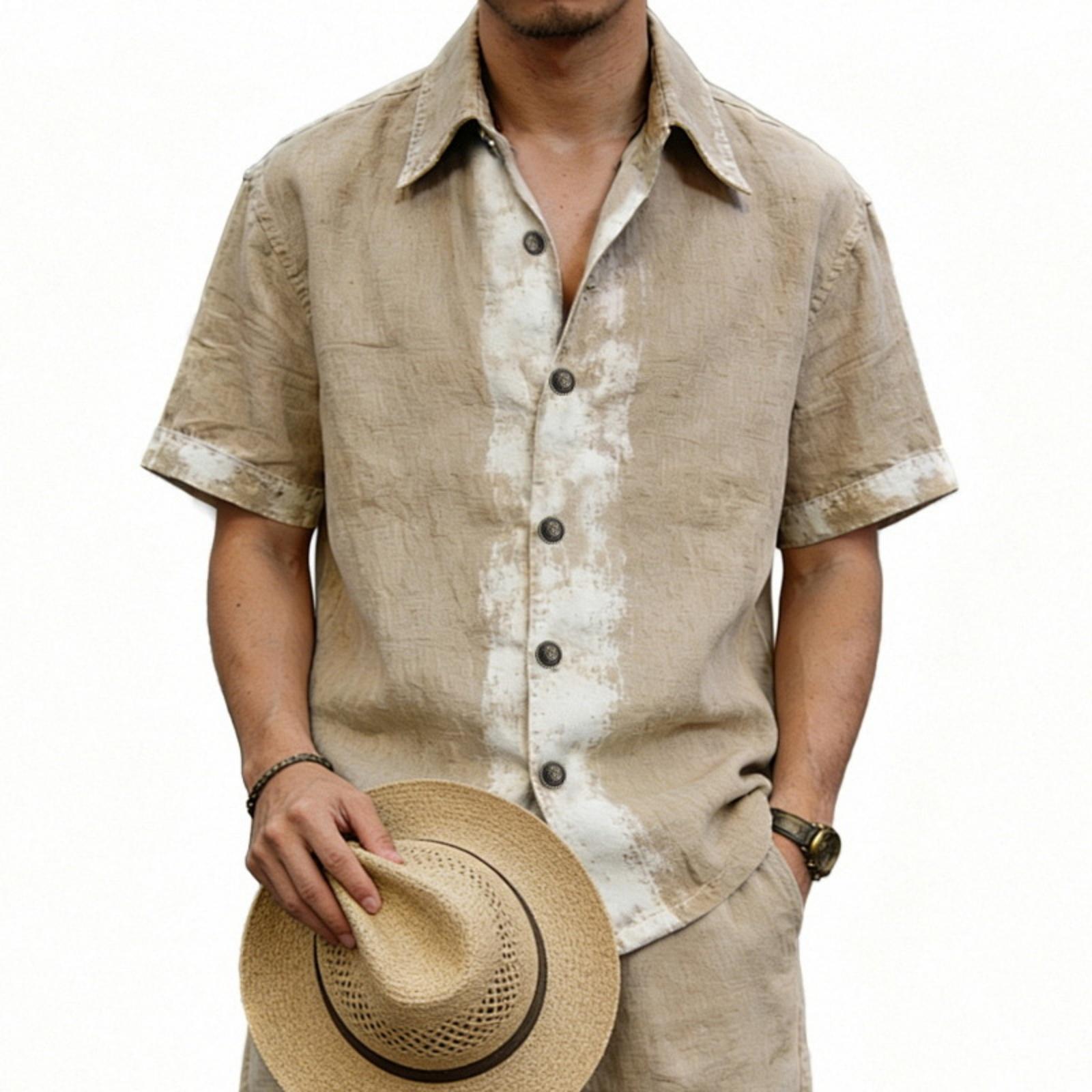 

Mens Linen Short Sleeve Button Down Shirt Casual Loose Fit Collared Vintage Style Summer Top for Everyday Wear XL