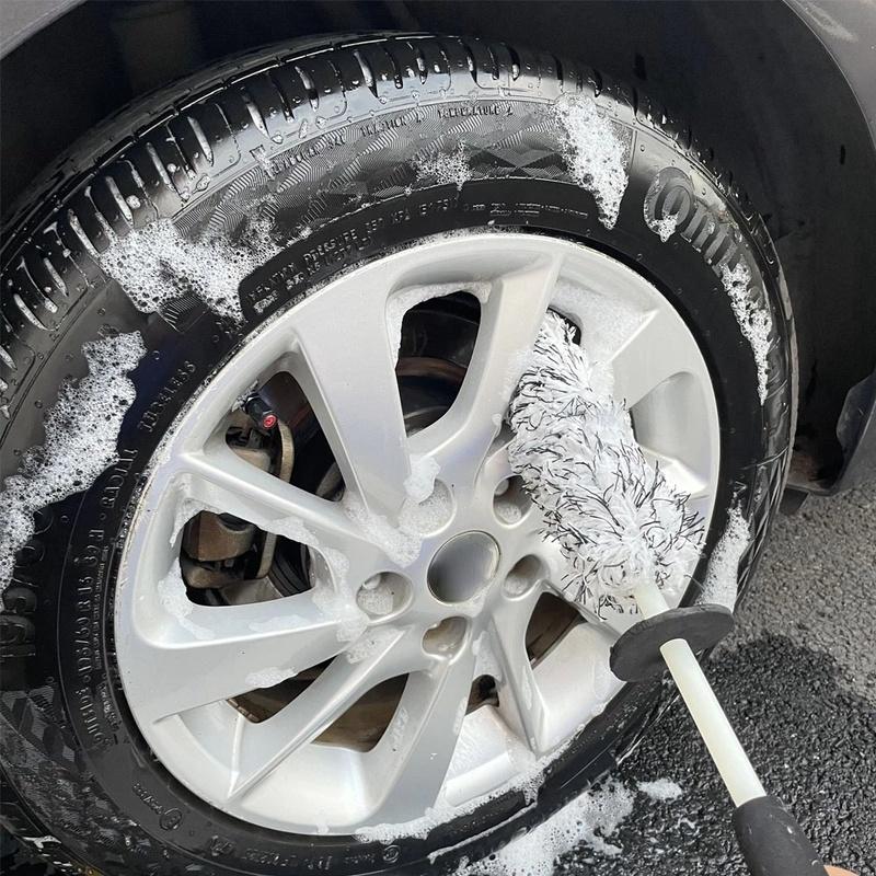 Set da 2 Pezzi Spazzola Super per Lavaggio Auto Microfibra Premium Spazzola per Cerchioni Manico Morbido Antiscivolo Facile Da Pulire Raggi Cerchioni Auto Accessori Auto
