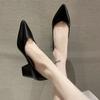 Fashion Square Heels Pointed Toe Pumps Shoes Women Leather Med Heels V Mouth Casual Office Lady OL Shoes 5 Cm Heel