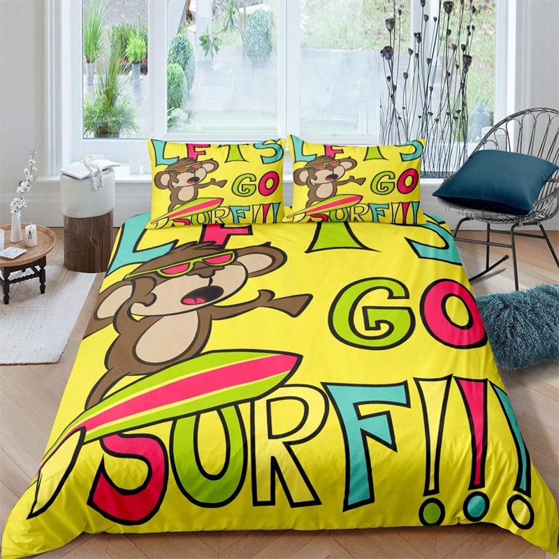 Children Kids Monkey Soft Duvet Cover Lovely Carton Animal Beding Set Lovely Litle Monkey Warm Comforter Cover For Young Boys Young Girls Child Bedrom